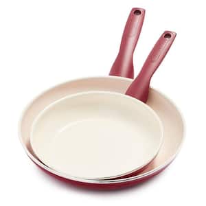 Rio Healthy Ceramic Nonstick 2-Piece 8 in. and 10 in. Frying Pan Skillet Set in Red