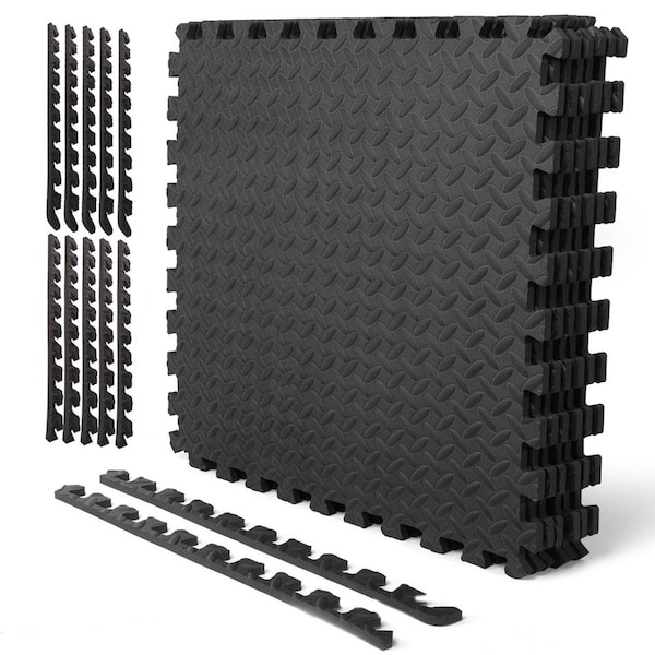 Black 24in. x 24in. x 0.47in. EVA Puzzle Foam Interlocking Anti-Fatigue Mat, Gym/Exercise Rubber Tile,24 sq.ft. (6-Pack)