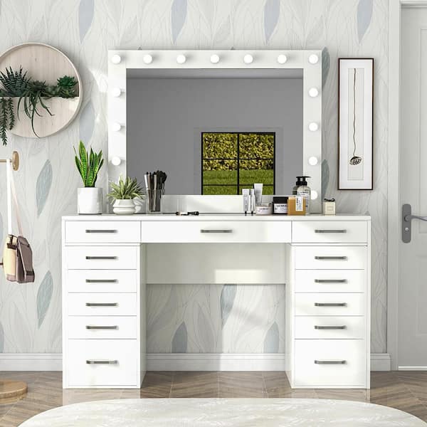 Furniture of America Crossroads White Vanity Table with 1 Mirror