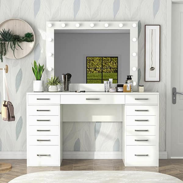 Crossroads White Vanity Table with 1 Mirror and 2 Cabinet (72 in. H x 64 in. W x 17 in. D)