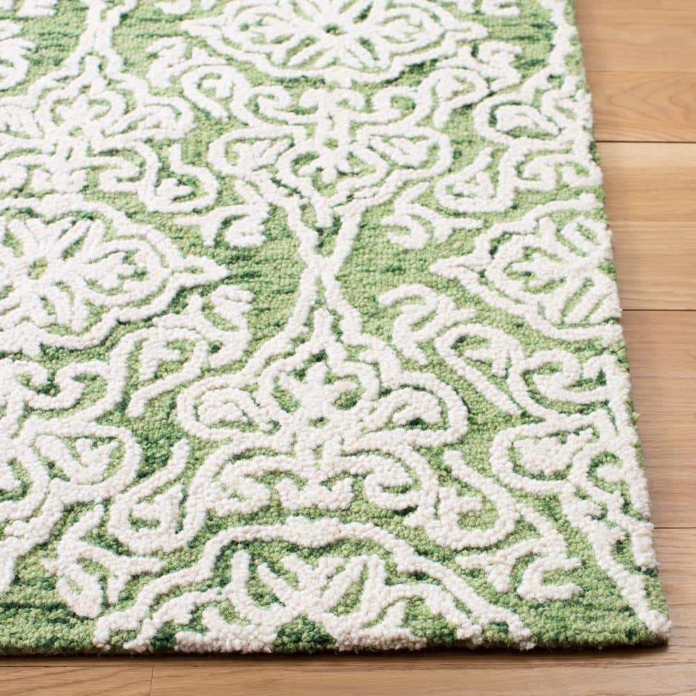 Green and Ivory Floral Hand-Tufted Wool Area Rug, 8' x 10'