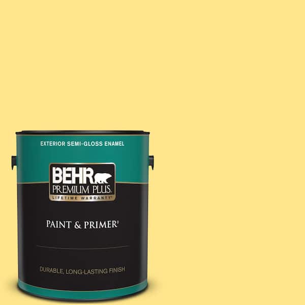BEHR PREMIUM PLUS 1 gal. #370A-3 Bicycle Yellow Semi-Gloss Enamel Exterior Paint & Primer
