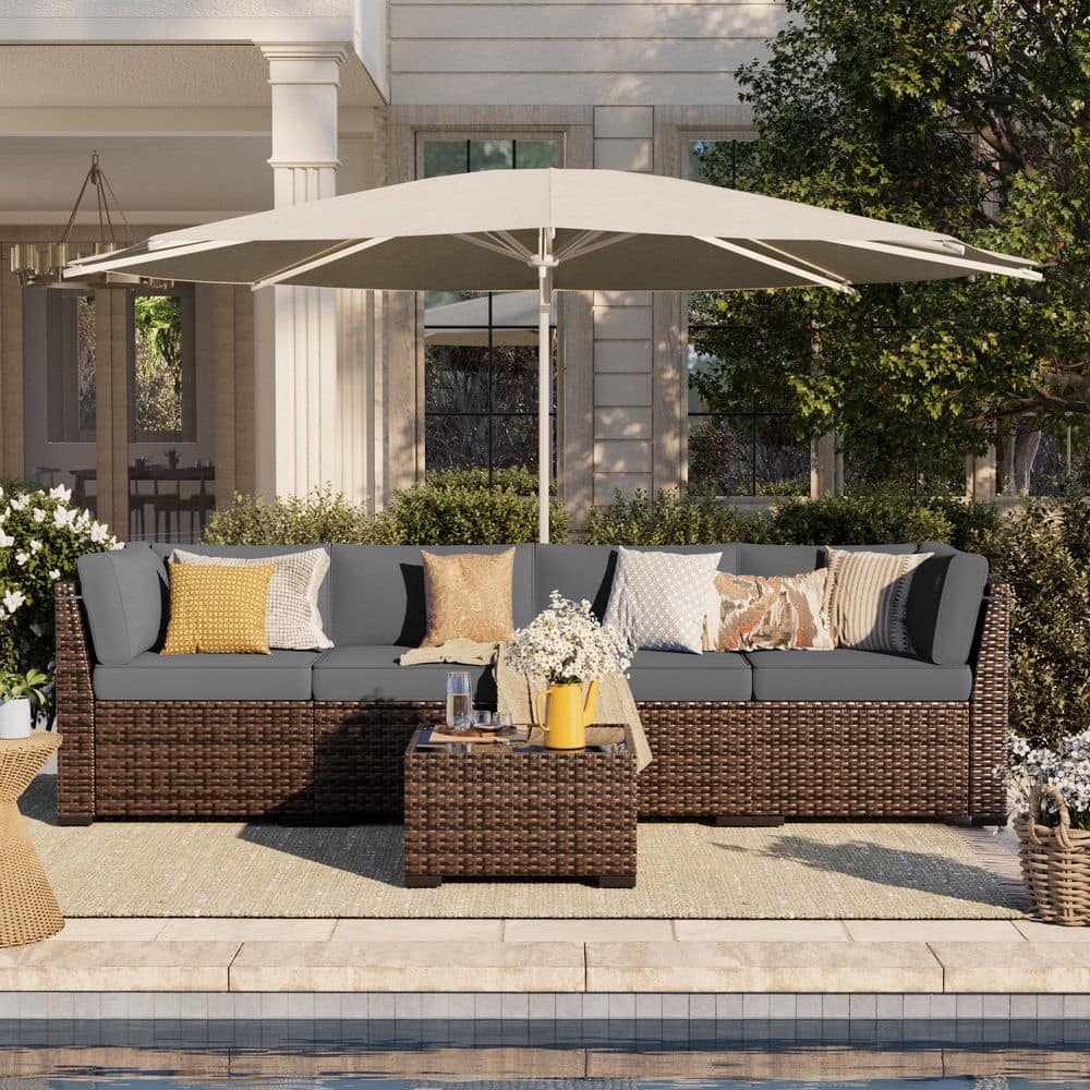 5-Piece Brown Wicker Patio Conversation Seating Set with Dark Gray Cushions price history on PriceWatchPro