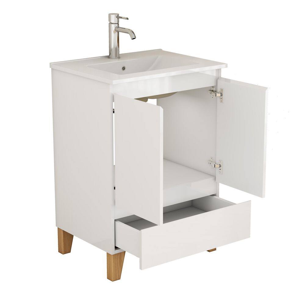 24 in. Single Sink Freestanding Glossy White Bath Vanity with White Ceramic Top price history on PriceWatchPro