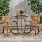 Montrose Teak Brown Wood Outdoor Rocking Chair with Dark Grey Cushions