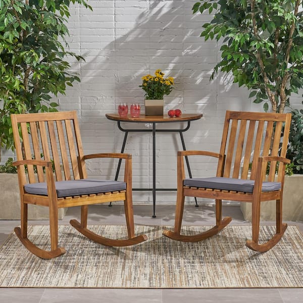 Noble House Montrose Teak Brown Wood, Outdoor Wood Rocking Chair Cushions