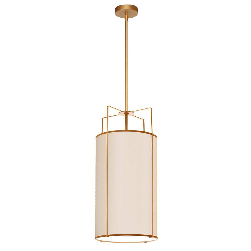 Modern Black and Gold Drum Pendant with White Shade - 12" Width