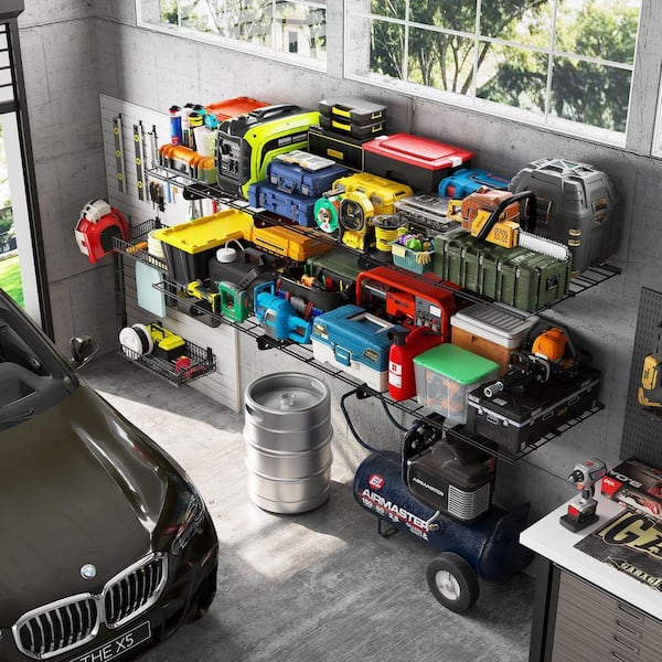 48 in. W Wall Mounted Shelf for Garage, Kitchen, Heavy Duty Wall Shelf, Supermarket Storage Shelf, Black, (2-Pack)