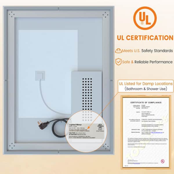 TOOLKISS 55 in. W x 36 in. H Rectangular Frameless Wall Anti-Fog