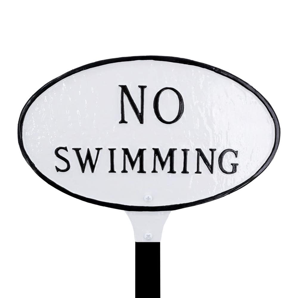 6 in. x 10 in. Small Oval No Swimming Statement Plaque Sign with Lawn Stake - White/Black price history on PriceWatchPro
