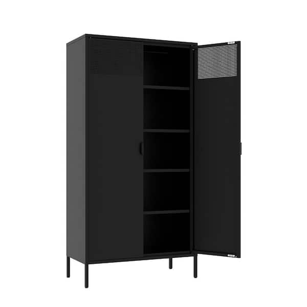 31.45 in. W x 15.75 in. D x 70.87 in. H Black Metal Linen Cabinet with2 Doors