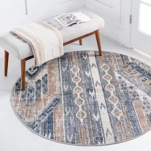 Portland Orford Navy/Tan 5 ft. x 5 ft. Round Area Rug