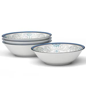 Menorca Palace 6.5 in., 15.5 fl. oz . (Blue/Yellow) Bone China Cereal Bowls, (Set of 4)