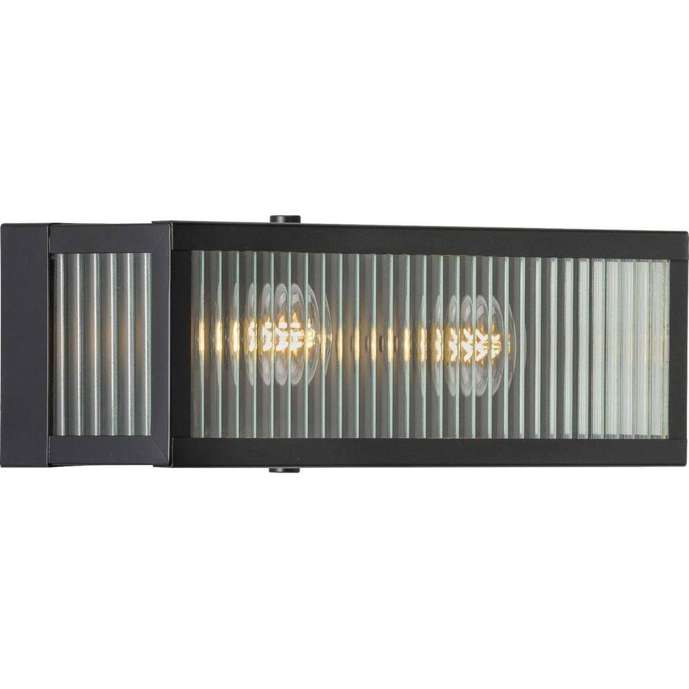 Matte Black Ribbed Glass 2-Light Bathroom Vanity Fixture