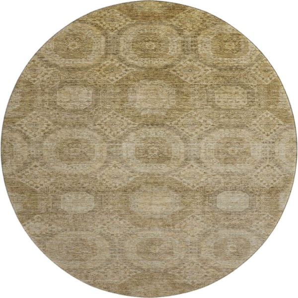 Mayfield Premium Machine Washable Abstract AMF1925 Brown 8 ft. x 8 ft. Round Rug
