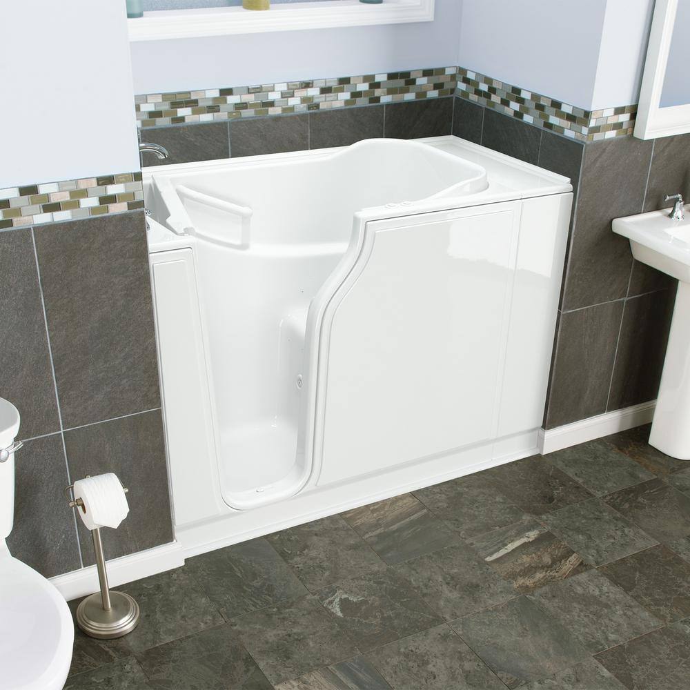 White Fiberglass Walk-In Whirlpool Bathtub with Chrome Faucet