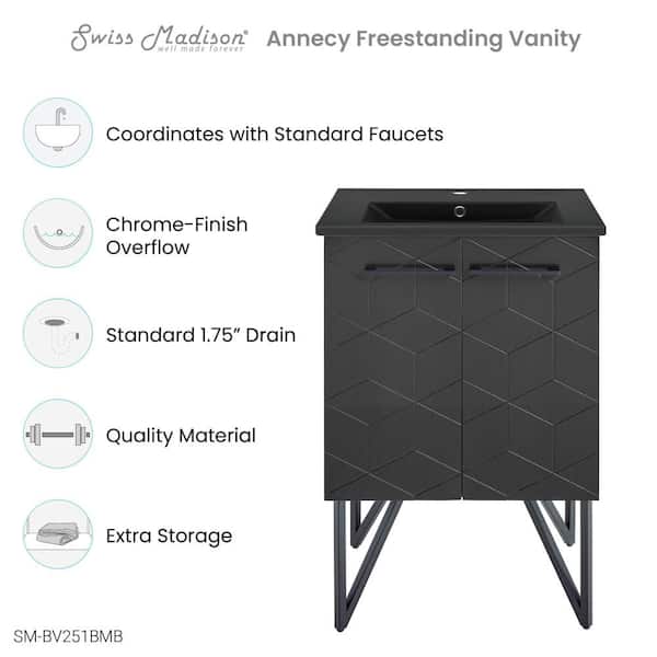 Annecy 24 in. W Bathroom Vanity in Phantom Black with Black Ceramic Sink Top