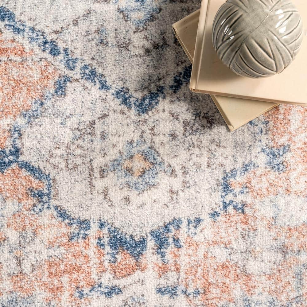 Peach Floral Bliss 4' x 6' Easy-Care Synthetic Area Rug