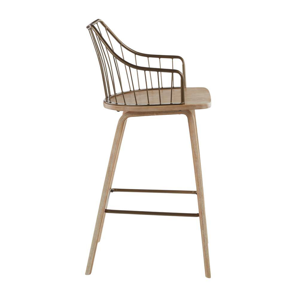 Beige Transitional Wood and Metal Swivel Counter Stool