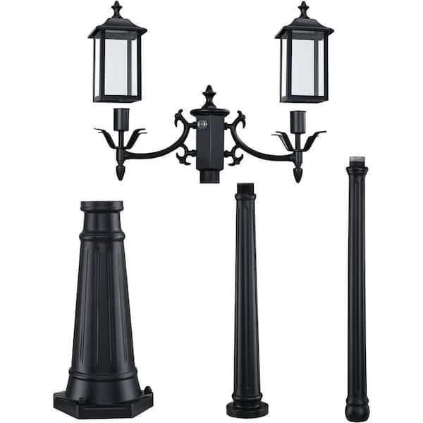 Dusk-to-Dawn 2-Head Aluminum Post Light, Waterproof Birdcage Design – Perfect for Backyard, Garden, Patio and Driveway
