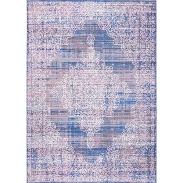 Regis Bohemian Blue 5 ft. x 8 ft. Medallion Machine Washable Indoor Area Rug