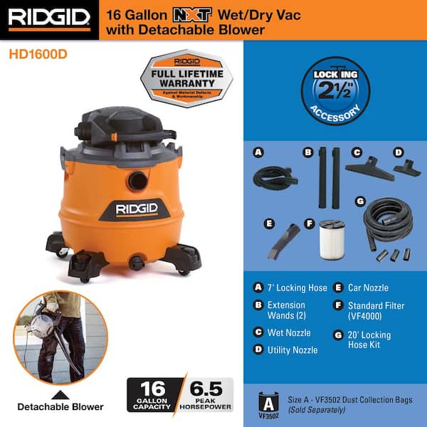 RIDGID Vacuum Wet Dry Shop Vac Detachable Blower Accessories 16