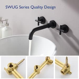 SWUG Double Handle Wall Mount Faucet with 360-Degrees Rotating Spout and Classic Cross Handle in Matte Black