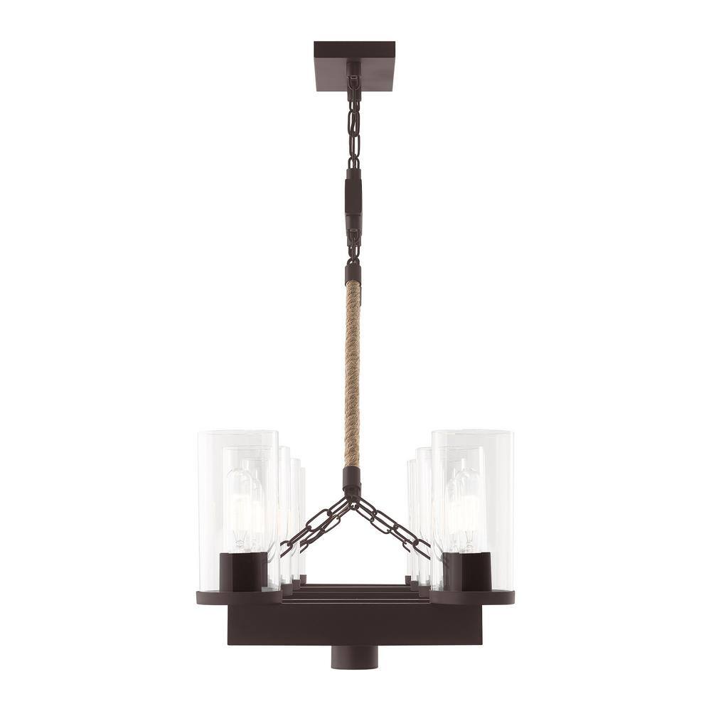 Metuchen Bronze Linear Chandelier with Clear Glass and Rope Detail, 11-Light