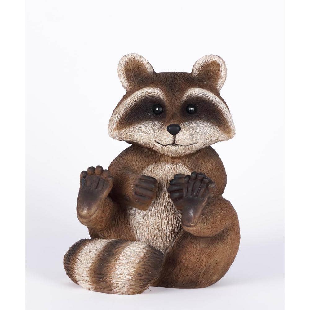 Adorable Brown Polyresin Sitting Raccoon Garden Statue
