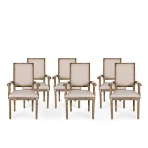 Aisenbrey Beige and Natural Wood and Fabric Arm Chair (Set of 6)