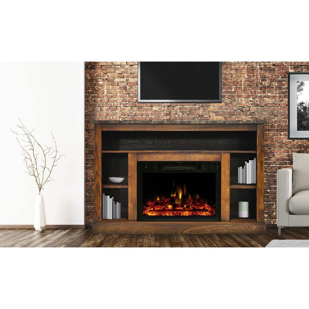 Walnut 47-Inch TV Stand with Electric Fireplace and Remote Control