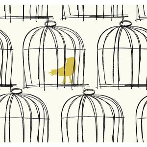 Birdcage Wallpaper White/Black/Chartreuse Paper Strippable Roll (Covers 60.75 sq. ft.)
