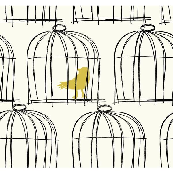 York Wallcoverings Birdcage Wallpaper White/Black/Chartreuse Paper Strippable Roll (Covers 60.75 sq. ft.)