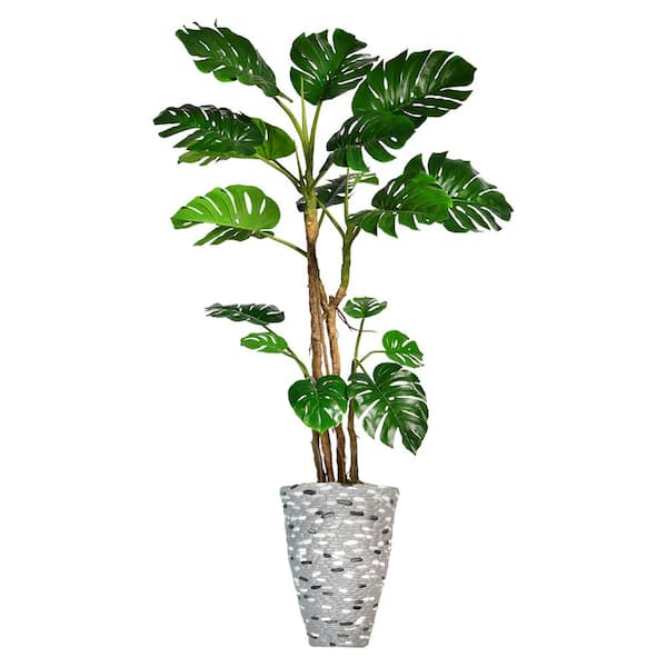 VINTAGE HOME Artificial Faux Real Touch 7.09 ft. Tall Monstera with Burlap Kit with Fiberstone Planter