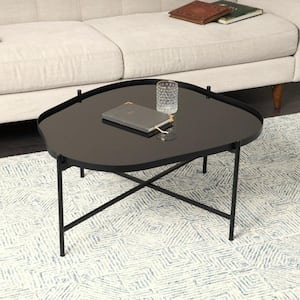 33 in. Black Medium Specialty Metal Abstract Wavy Coffee Table with X-Shaped Base