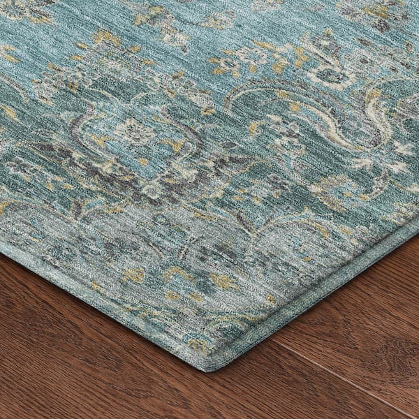 Mayfield Premium Machine Washable Abstract AMF2543 Teal 5 ft. x 7 ft. 6 in. Area Rug