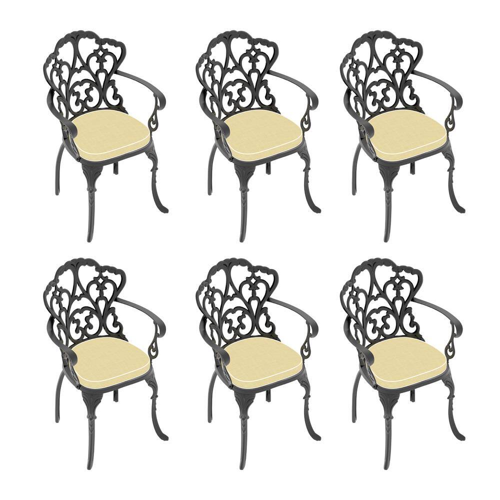 100% Aluminum Patio Dining Chair (6 pcs) with Black Frame and Cushions In R