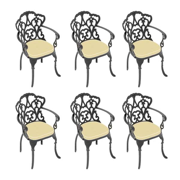 100% Aluminum Patio Dining Chair (6 pcs) with Black Frame and Cushions In Random Colors