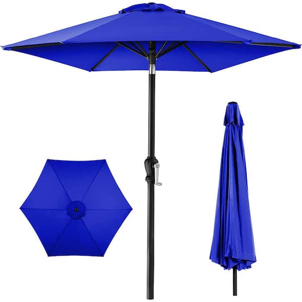 Cubilan 10ft Outdoor Steel Polyester Market Patio Umbrella w/Crank, Easy Push Button, Tilt, Table Compatible - Resort Blue