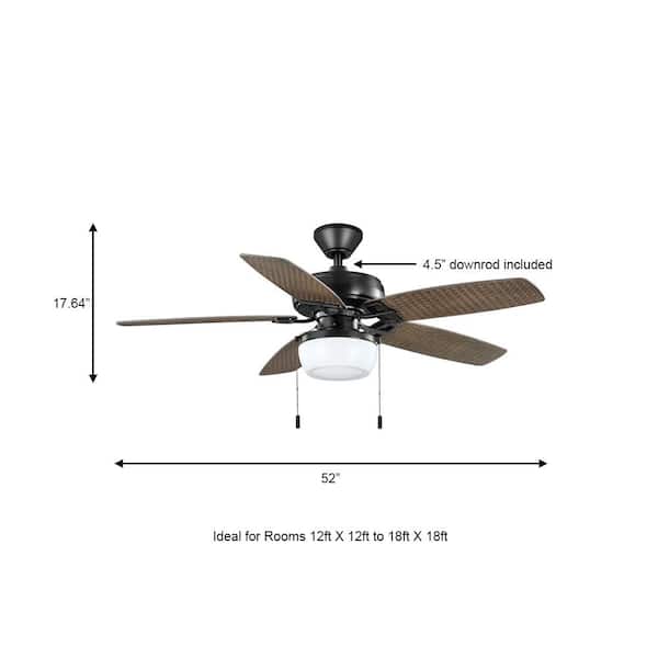 Hampton Bay Baywood 52 In Indoor Outdoor Led Matte Black Wet Rated Downrod Ceiling Fan With Light Kit 52139 The Home Depot - Ceiling Fans With Lights Ratings