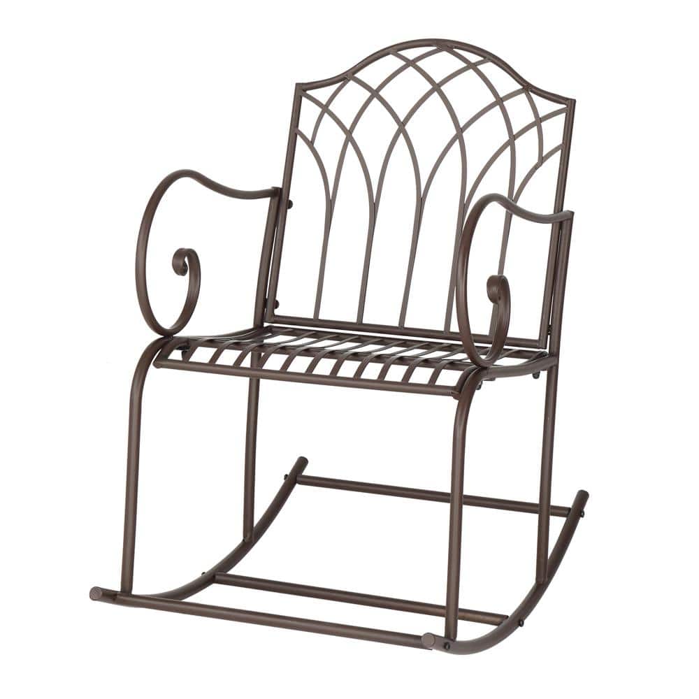 Karl home Brown Metal Outdoor Rocking Chair 728799655057 - The Home Depot