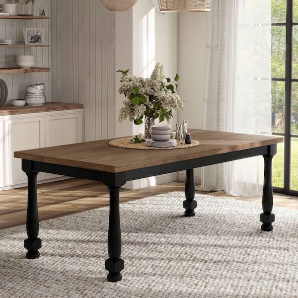 Windcrest Modern Farmhouse Black Wood 78 in. 4 Leg Dining Table Seats 6