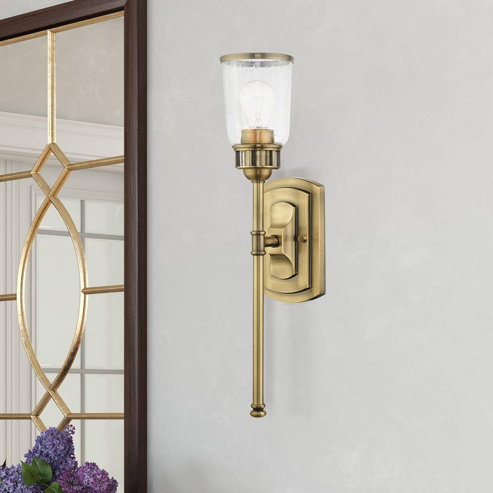 Antique Brass Seeded Glass 1-Light Sconce