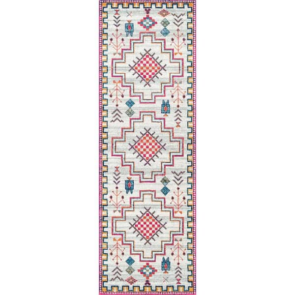 nuLOOM Richelle Tribal Medallion Silver 3 ft. x 12 ft. Runner Rug