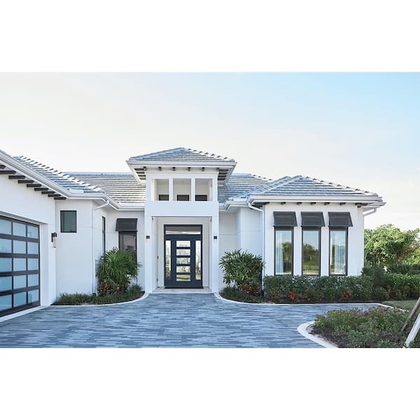 36 in. x 80 in. Left-Hand 5 Lite Clear Glass Revival Blue Painted Fiberglass Prehung Front Door with Brickmould