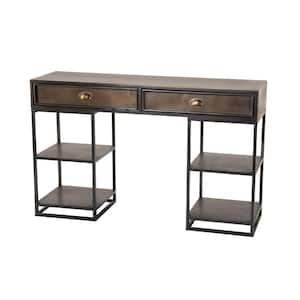45 in. Rectangular Bronze 2 Drawer Writing Desk with Built-In Storage