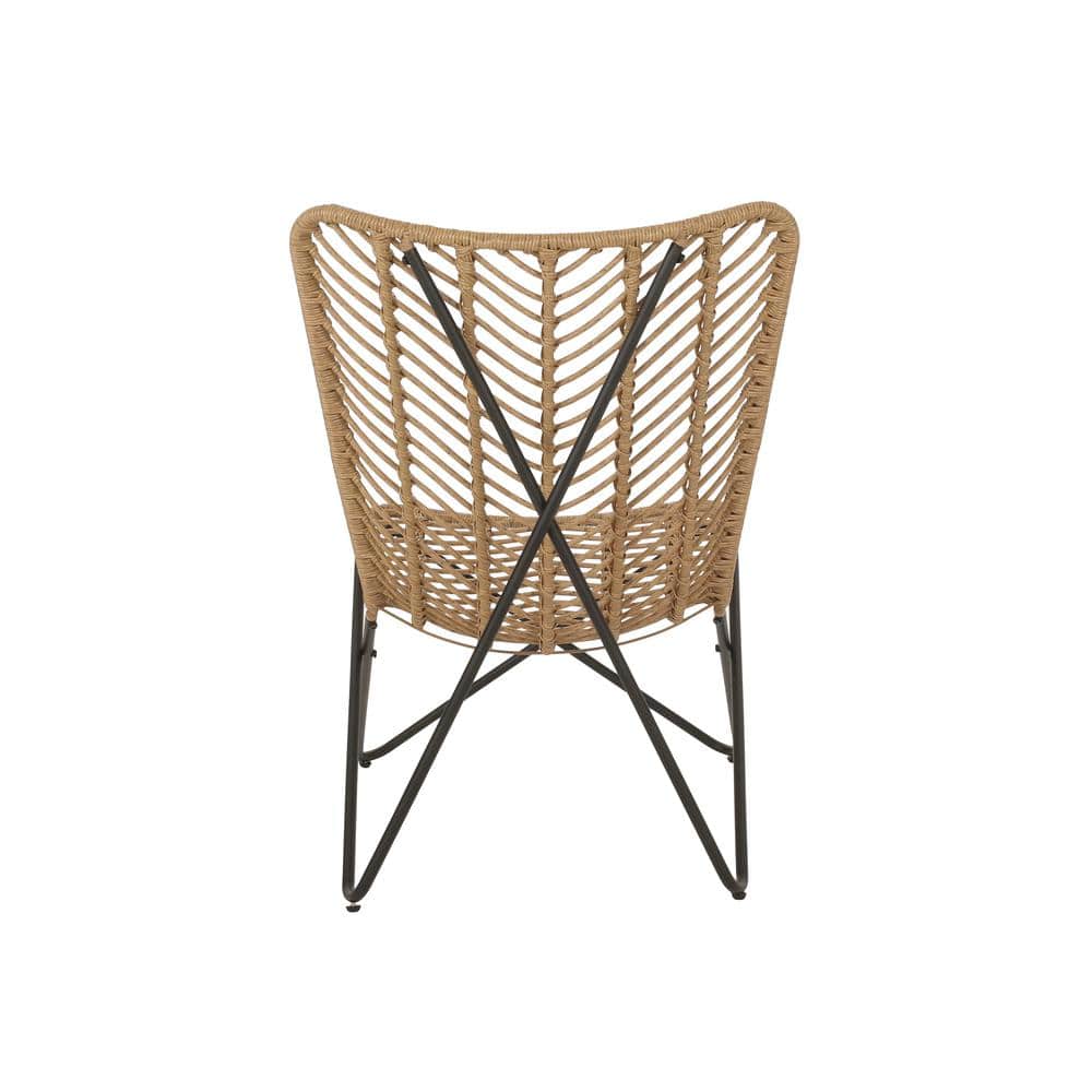 Light Brown and Black Wicker Bohemian Armchair Set with Iron Legs
