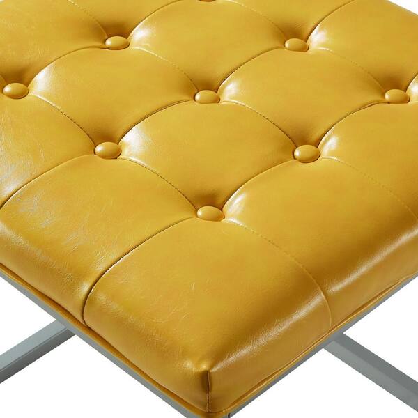 Inspired Home Lucas Yellow Pu Leather, Leather Ottoman Cube
