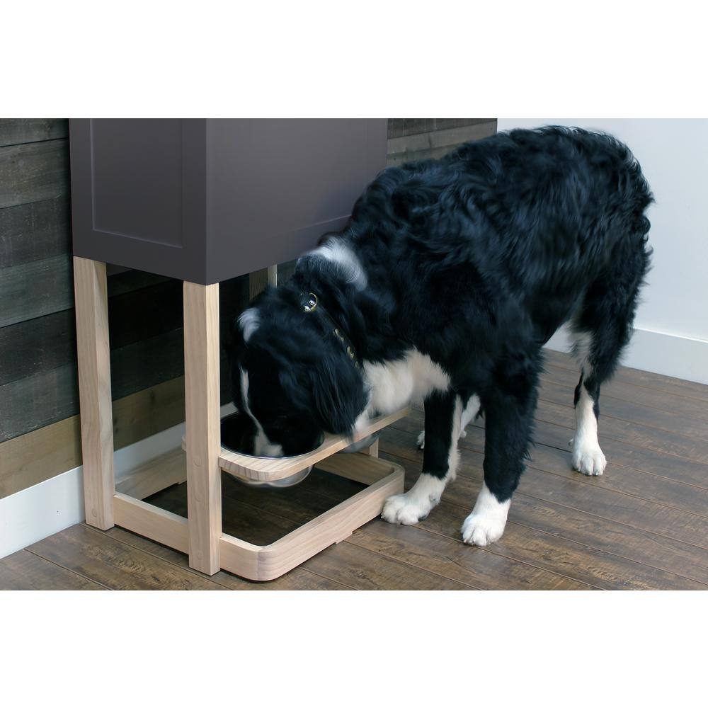 Gray Elevated Pet Feeding Station with Storage and Hooks
