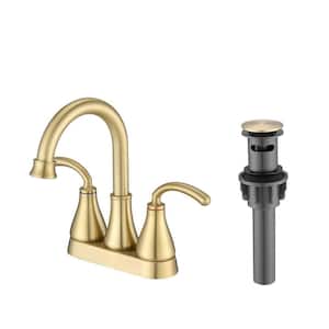 Cortney 4 in. Centerset Double Handle High-Arc Bathroom Faucet Combo Kit with Pop-up Drain Assembly in Brushed Gold
